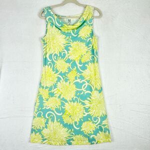 Title Nine Breeze Cowl Neck Dress Size Small Floral Lime Blue Athletic Outdoor